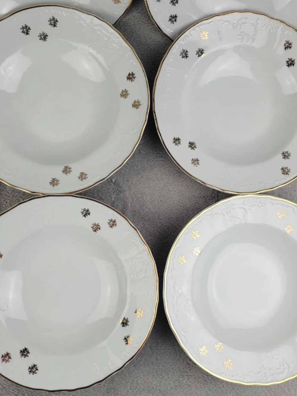 Concordia Lesov Bernadotte Czech 6 Porcelain Salad Soup Bowls White Gold Floral